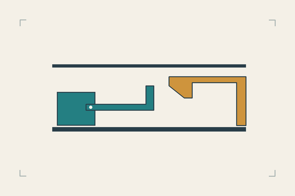 Snap-latch animation prompt: bend the hook, clear the shoulder, then seat